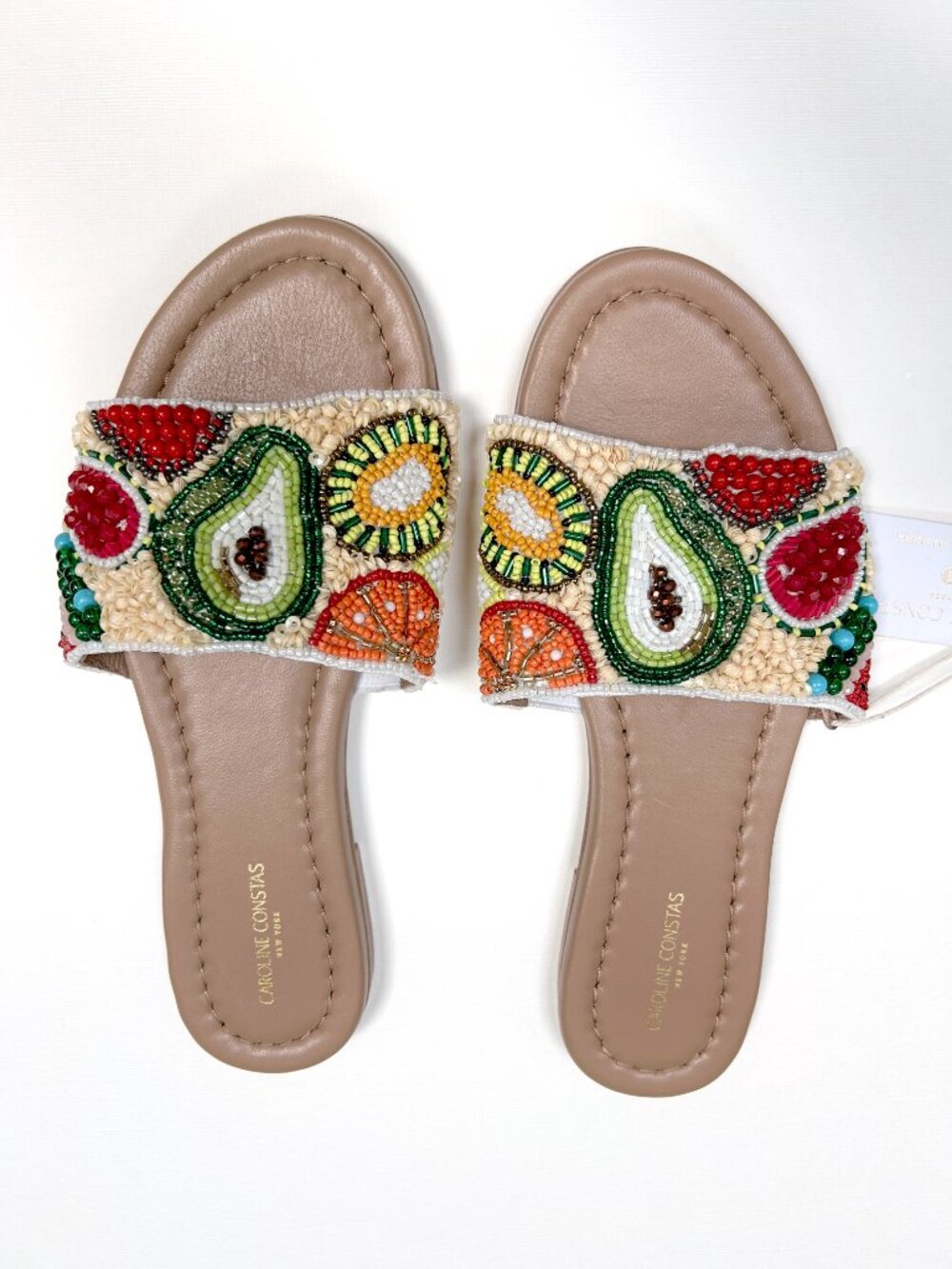 Caroline Constas Beaded Fruit Avocado Sandal Slide Resort Wear Size 8 - Picture 2 of 4